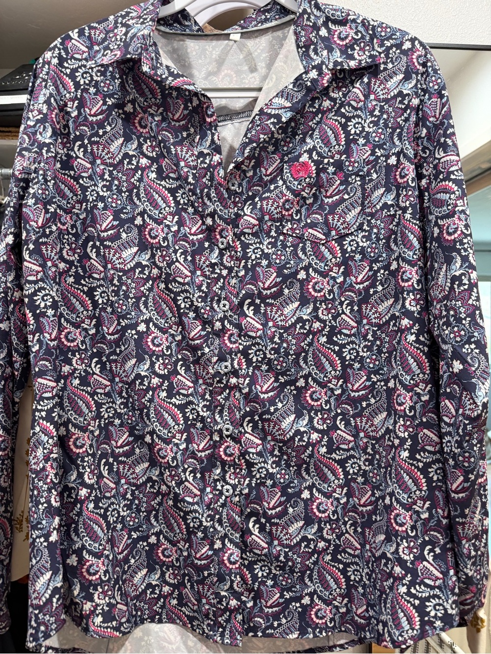 Cinch Women’s Button-Down Shirt - Navy, Pink & White Paisley